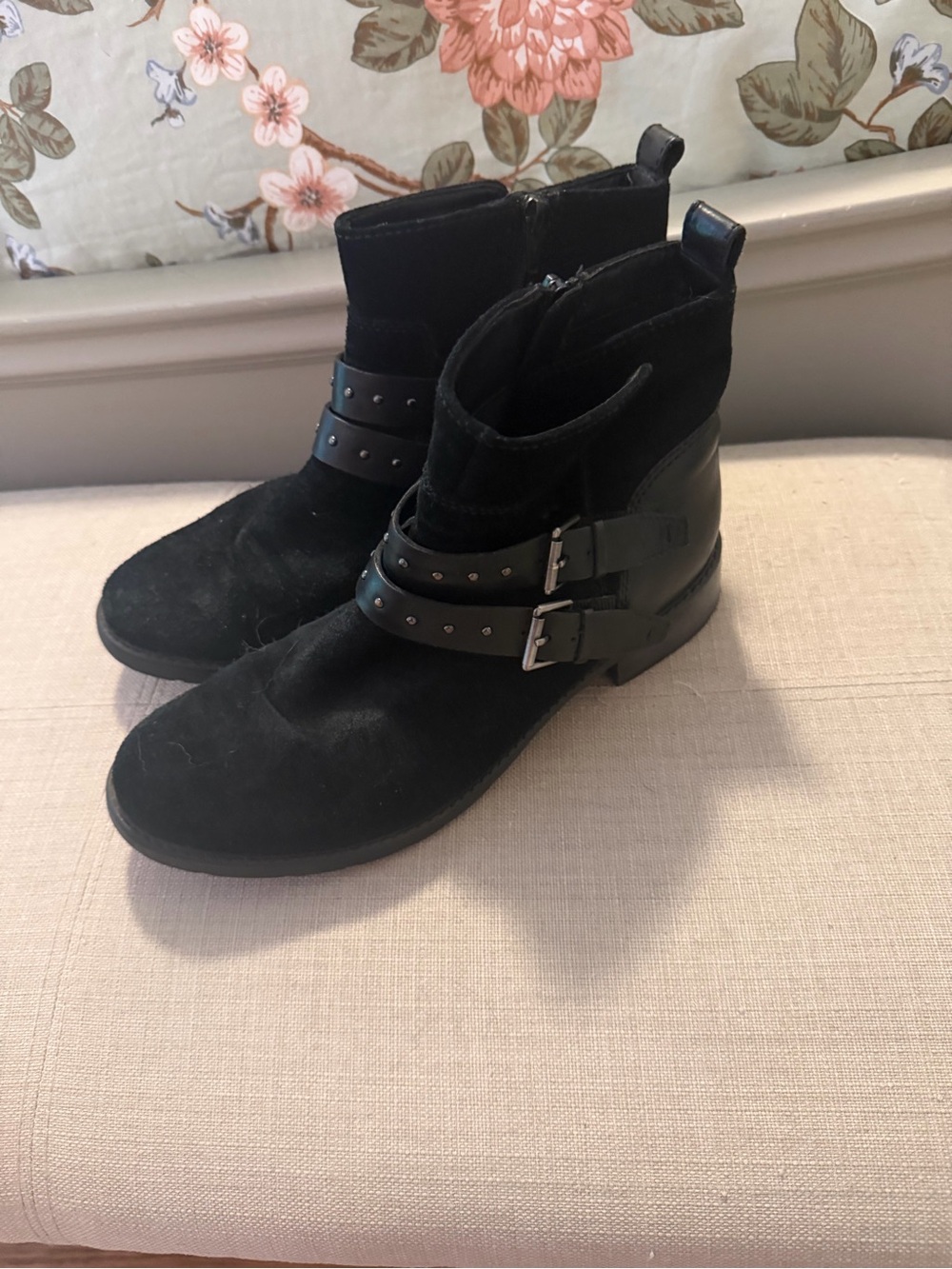 Clarks Black Suede Ankle Boots with Buckle Straps